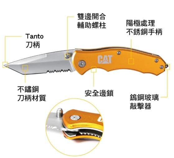 日昌五金 含稅 Cat 專業工具 七吋多用途不銹鋼折疊刀 防身小刀 露營工具 登山折疊刀 戰術刀 車窗擊破器功能 980:圖片 2