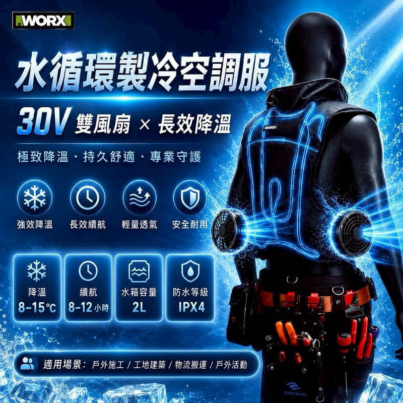 含稅 WORX 威克士 30V 暴風水冷服 TWHT-WKS-30 水冷 + 風扇 空冷服 空調服 水冷服 空調背心:圖片 3