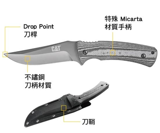日昌五金 含稅 Cat 專業工具 戰術直刀 Micarta灰色木紋手炳 附贈隨身刀鞘 露營工具 防身刀 23公分長:圖片 3
