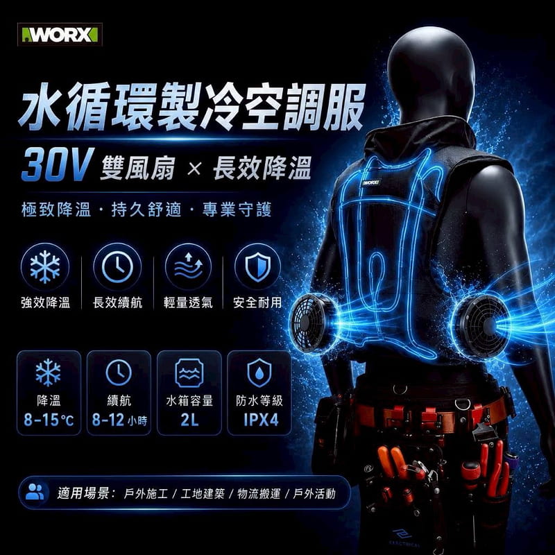 含稅 WORX 威克士 30V 暴風水冷服 TWHT-WKS-30 水冷 + 風扇 空冷服 空調服 水冷服 空調背心:圖片 4