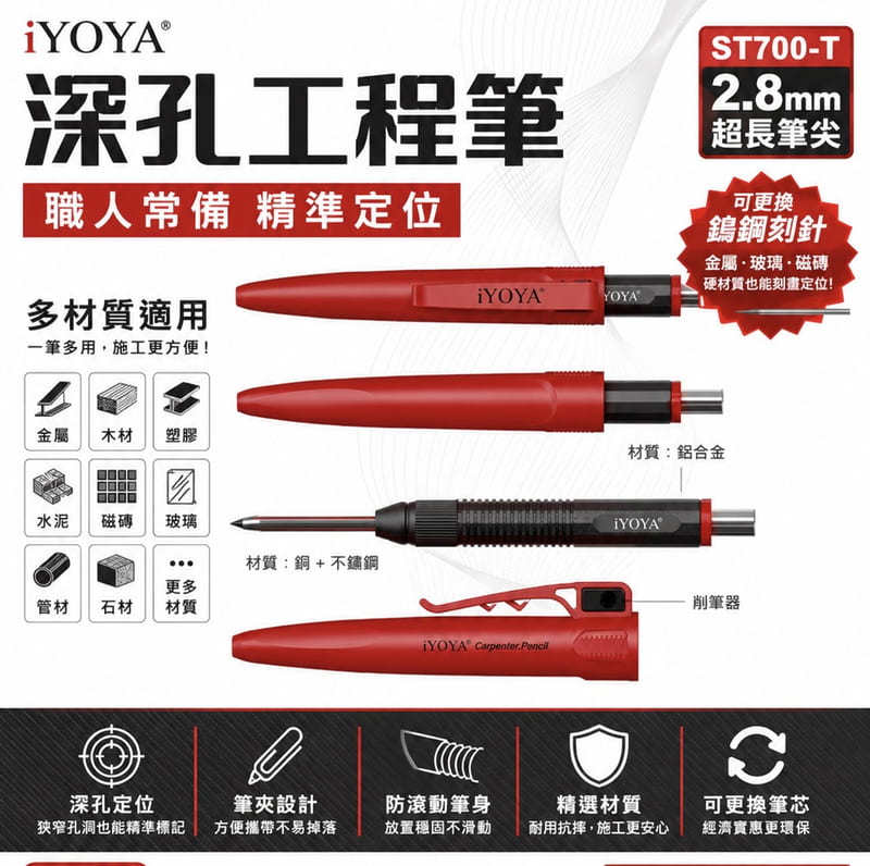 黑手專賣店 含稅 i YOYA ST700 工程筆 2.8mm 深孔記號筆 附鎢鋼針 可更換鎢鋼筆頭