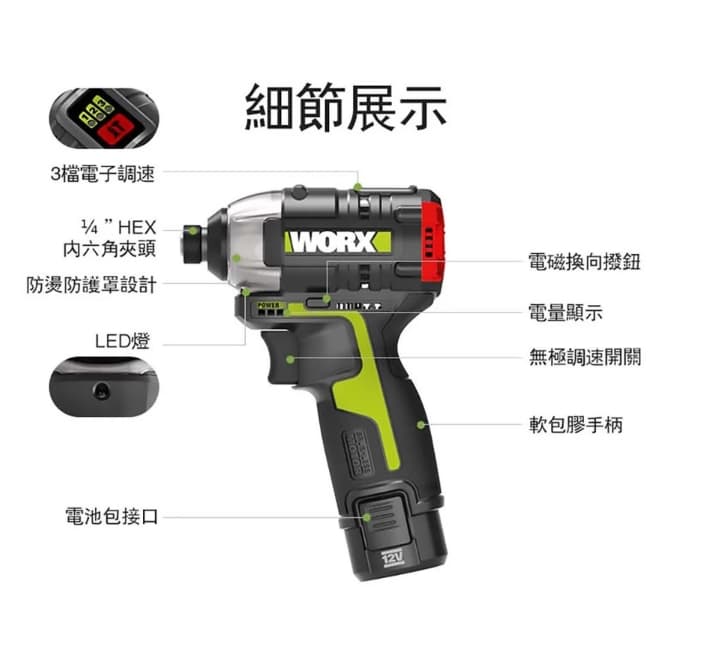 日昌五金 含稅 含稅 WORX WU132X.5 12V 衝擊起子機 2.0+4.0AH 升級款 手電鑽 起子:圖片 4