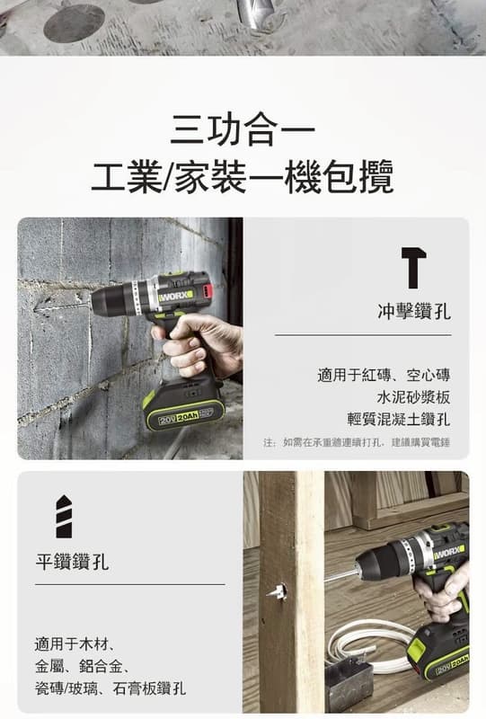日昌五金 含稅 WORX 新升級 WU369X 20V 鋰電 無刷衝擊鑽 三用 夾頭電鑽 震動電鑽 鑽木 鐵:圖片 7
